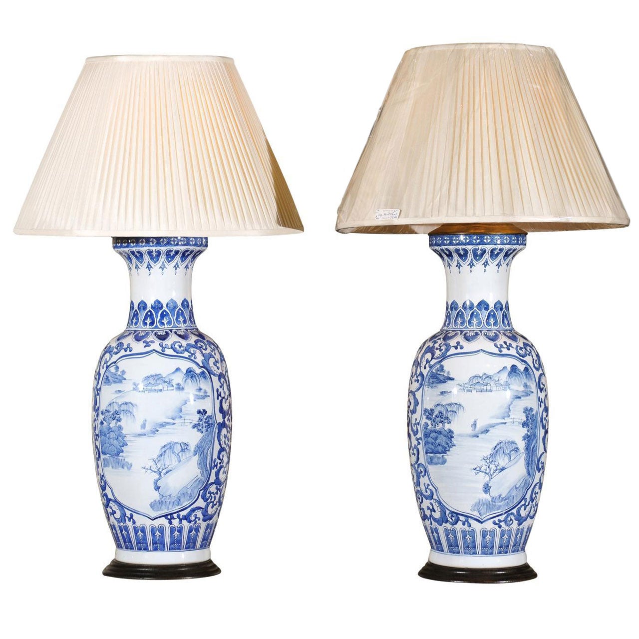 Pair of Antique Blue and White Porcelain Lamps For Sale