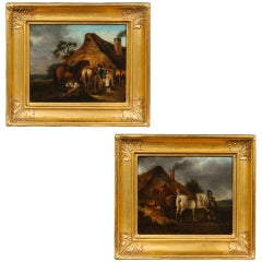 Pair of 19th Century Framed Oil on Boards by George Moreland