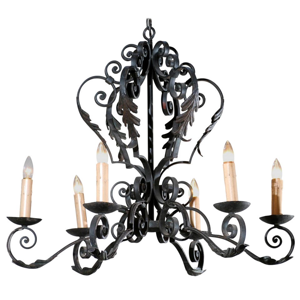Six Light French Iron Chandelier