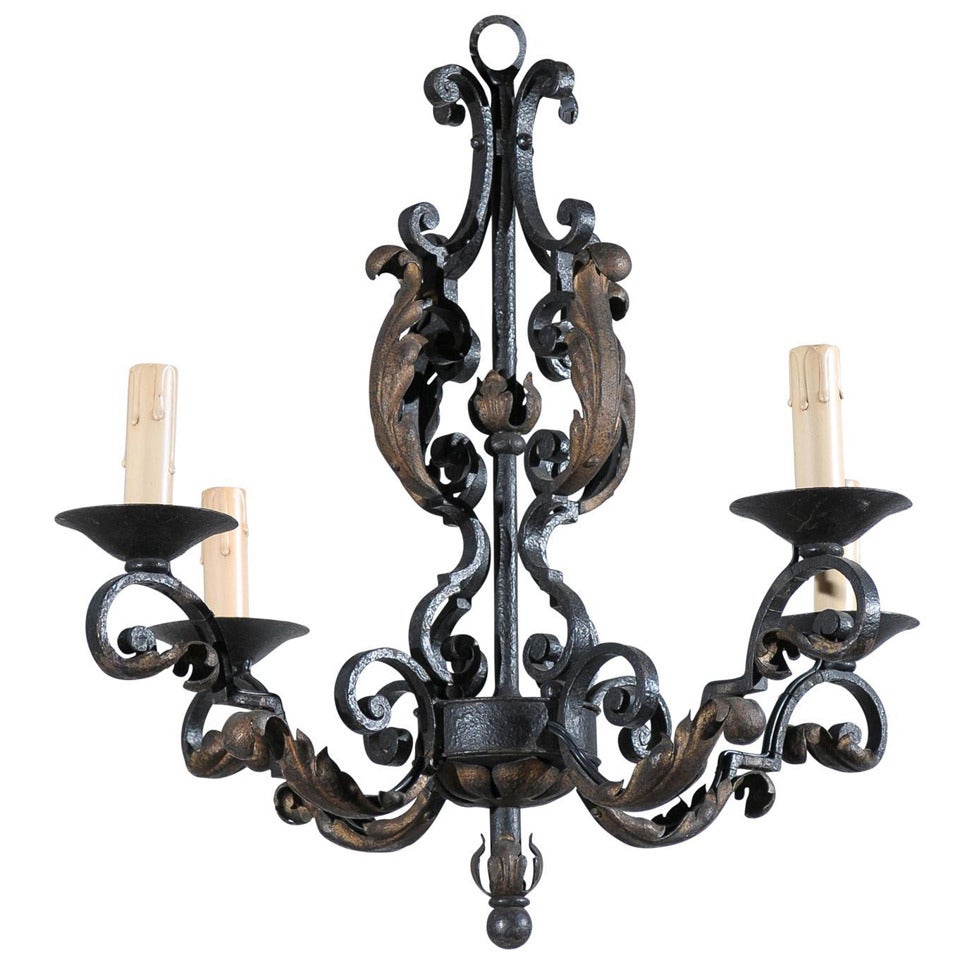 Early 20th Century 4-Light French Iron Chandelier