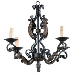 Vintage Early 20th Century 4-Light French Iron Chandelier