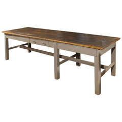 Antique Pine Work Table with Painted Base