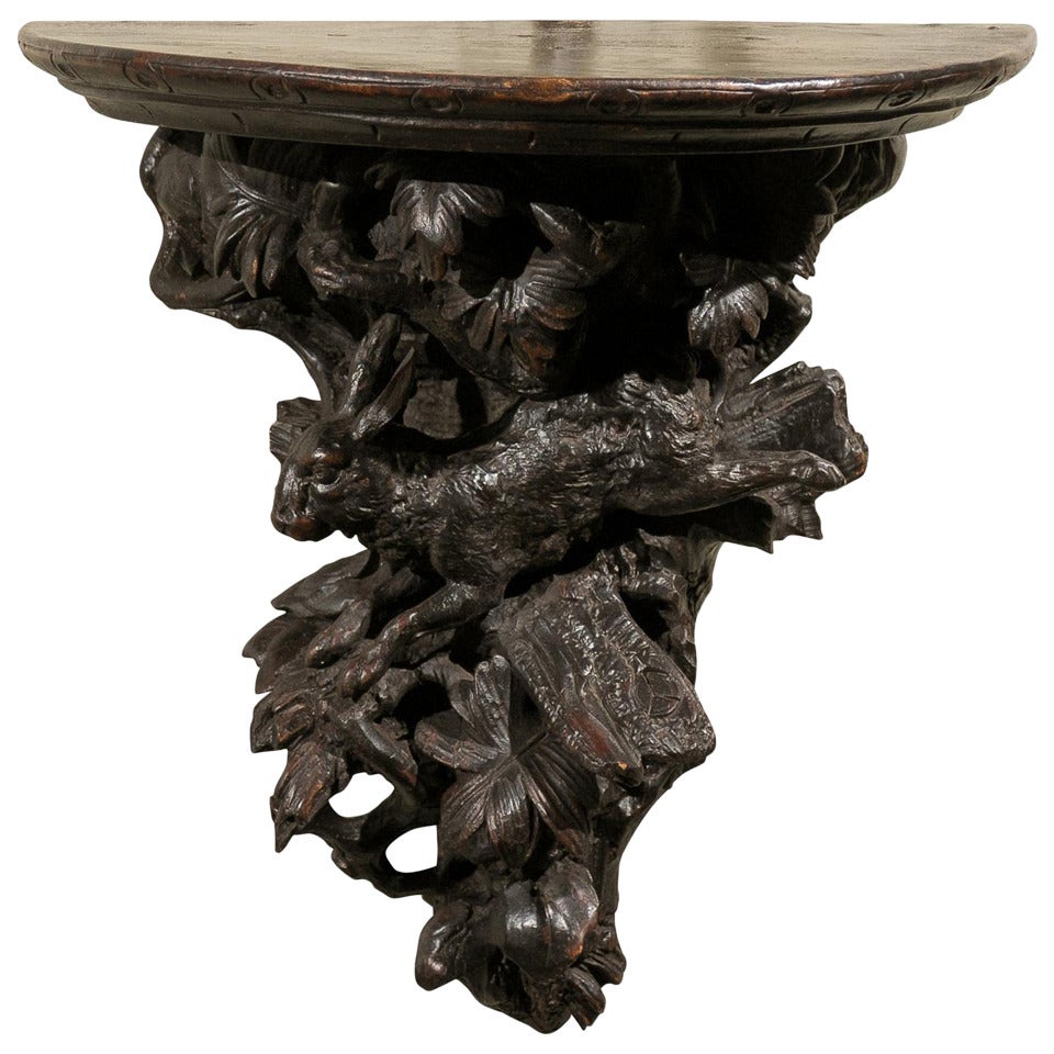Black Forest Carved Bracket with a Hare