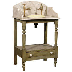 Antique French Painted Washstand with Ceramic Bowl