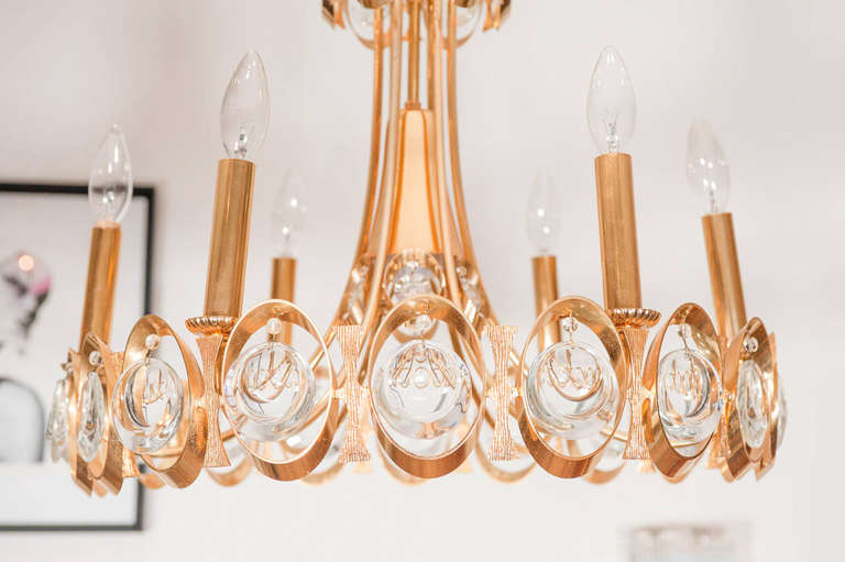 German Six-Light Gold-Plated Chandelier by Palwa