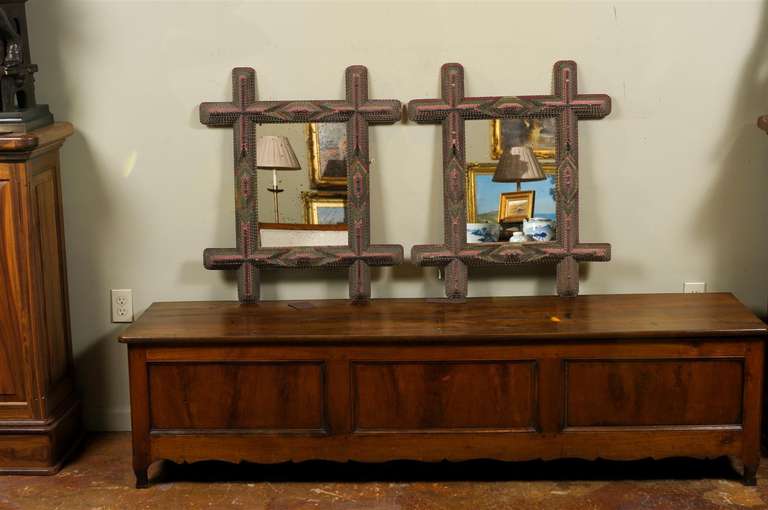 Pair of 20th Century Tramp Art Frames with Mirrors In Excellent Condition In Atlanta, GA