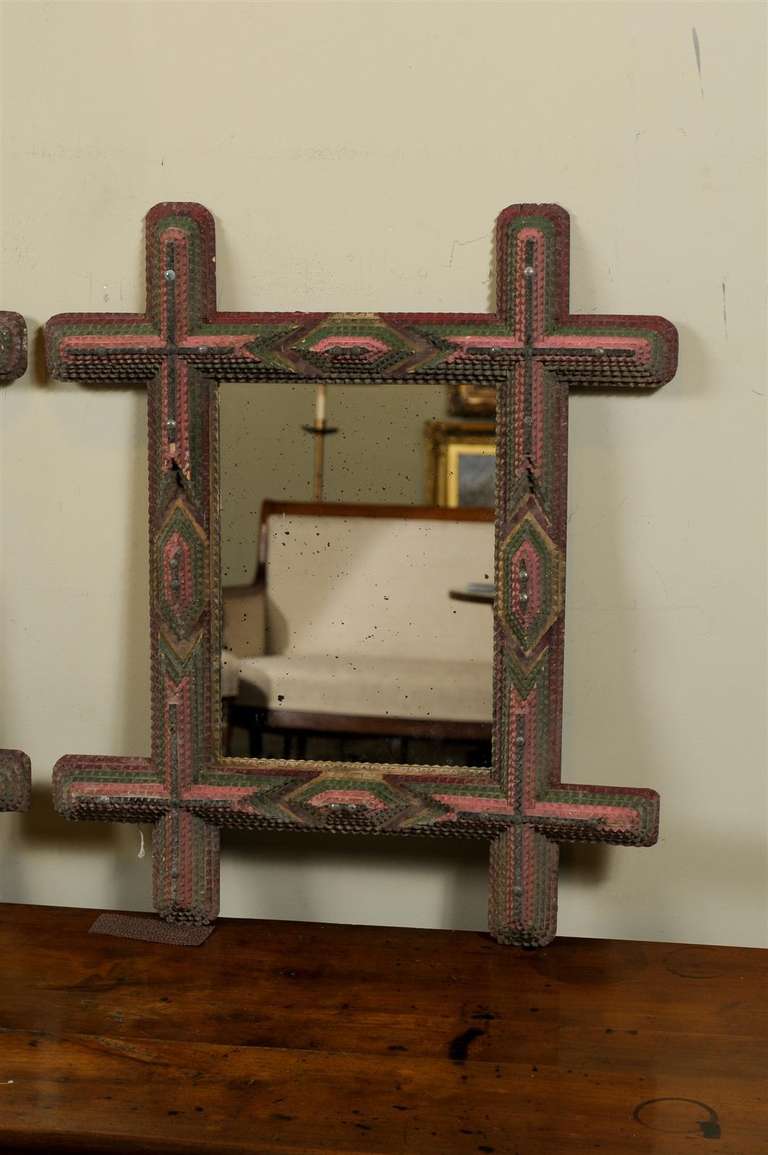 Pair of 20th Century Tramp Art Frames with Mirrors 2