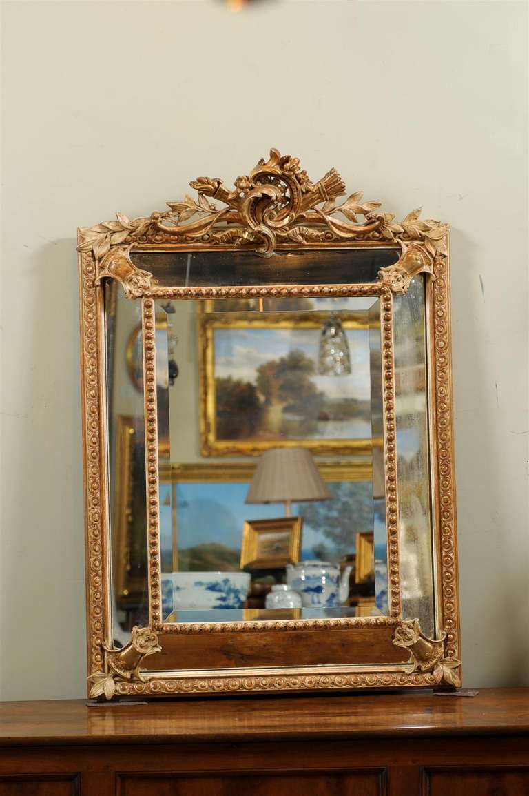 French Gilt Cushion Mirror with Cartouche