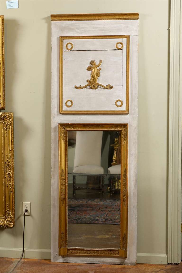 Gilt French Painted and Gilded Mirror For Sale
