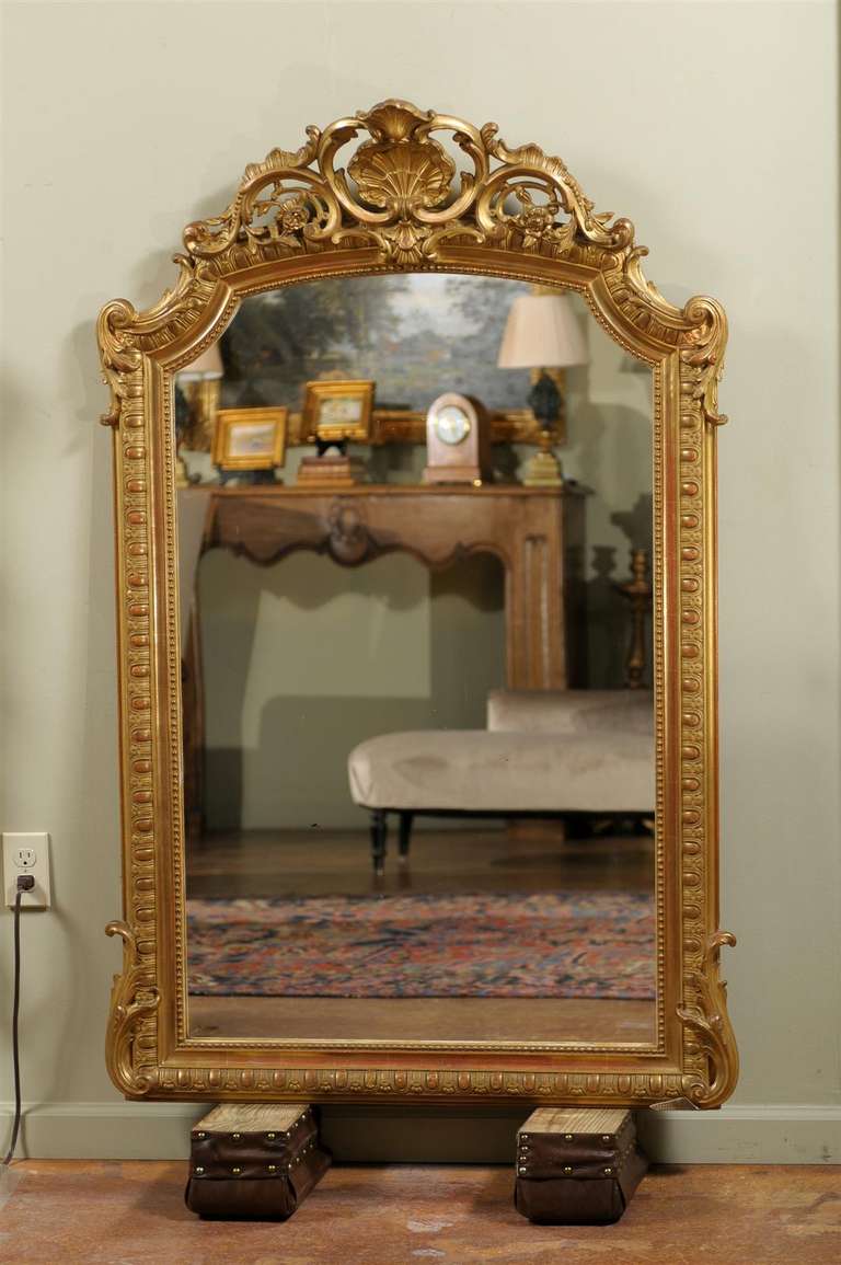 French Napoleon III Giltwood Mirror with Crest