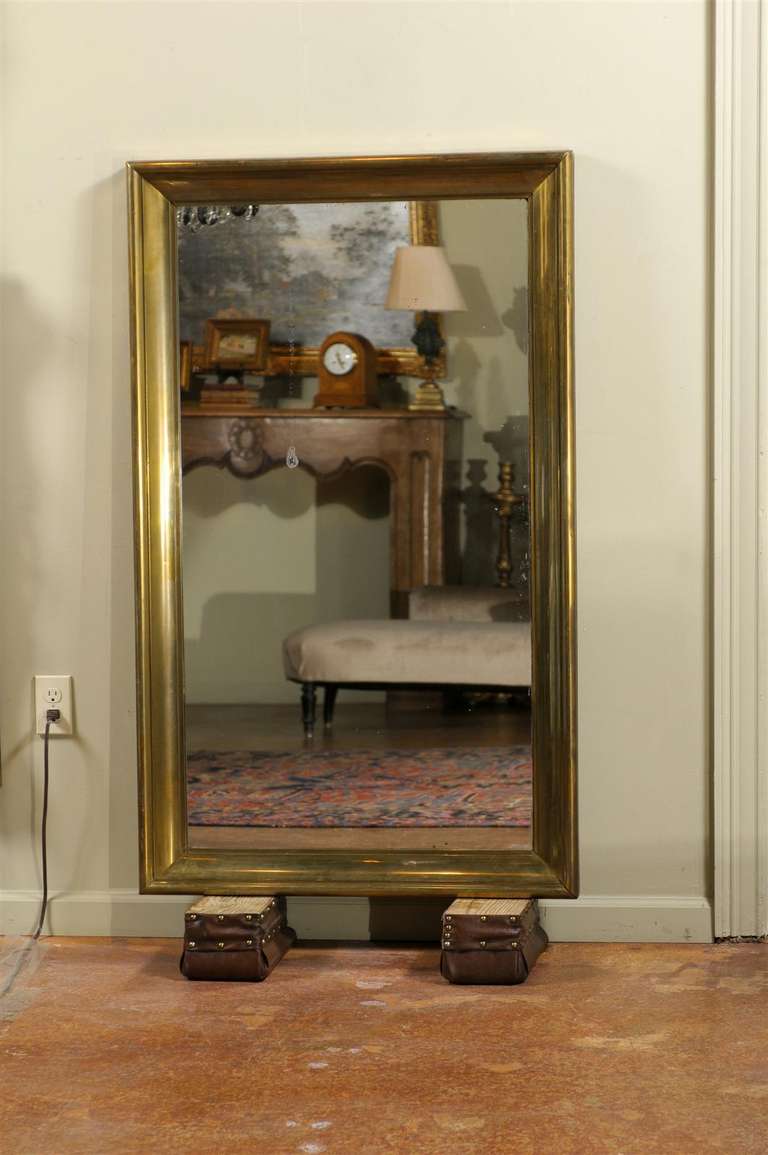 French Antique Brass Framed Parisian Bistro Mirror