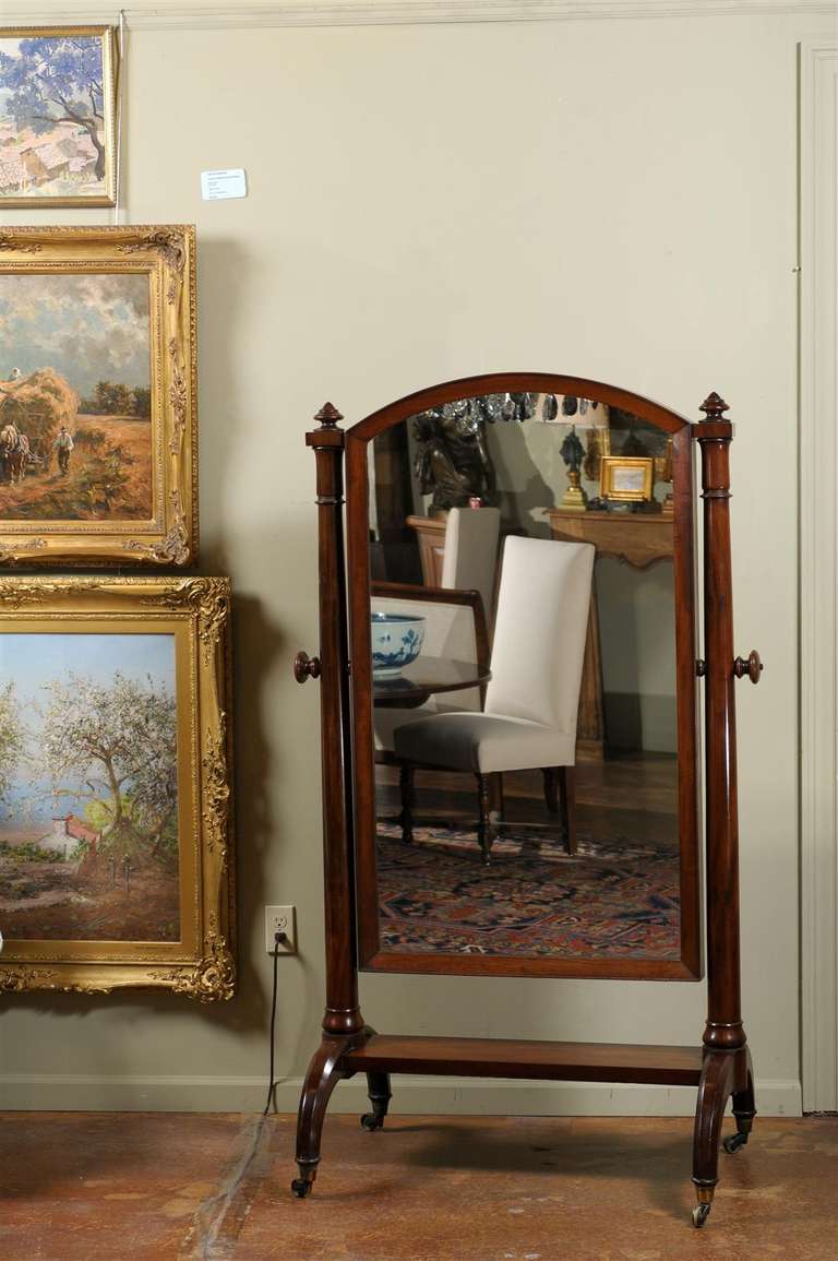 Scottish 1820s Mahogany Free Standing Tilting Cheval Mirror with Crescent Legs at 1stDibs