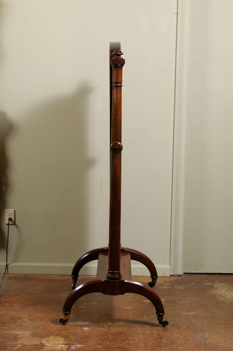 19th Century Scottish 1820s Mahogany Free Standing Tilting Cheval Mirror with Crescent Legs