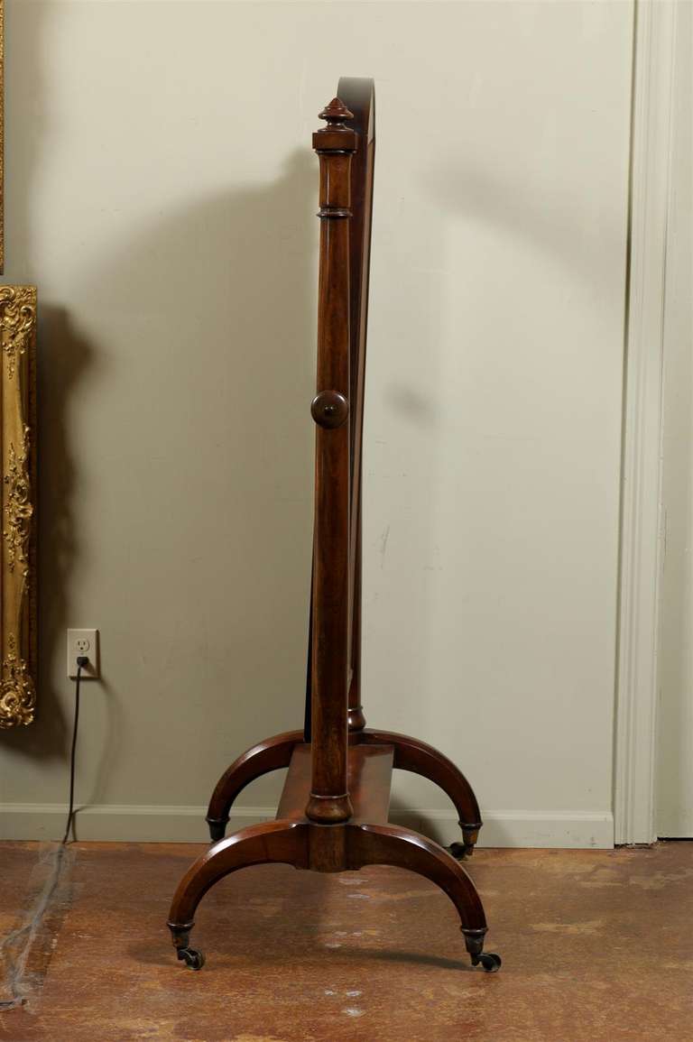 Scottish 1820s Mahogany Free Standing Tilting Cheval Mirror with Crescent Legs 2