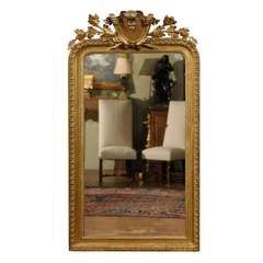 French Giltwood Mirror with Crest & Acorn Leaves