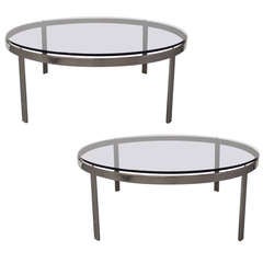 Pair of Coffee Round Tables with Smoked Glass Tops