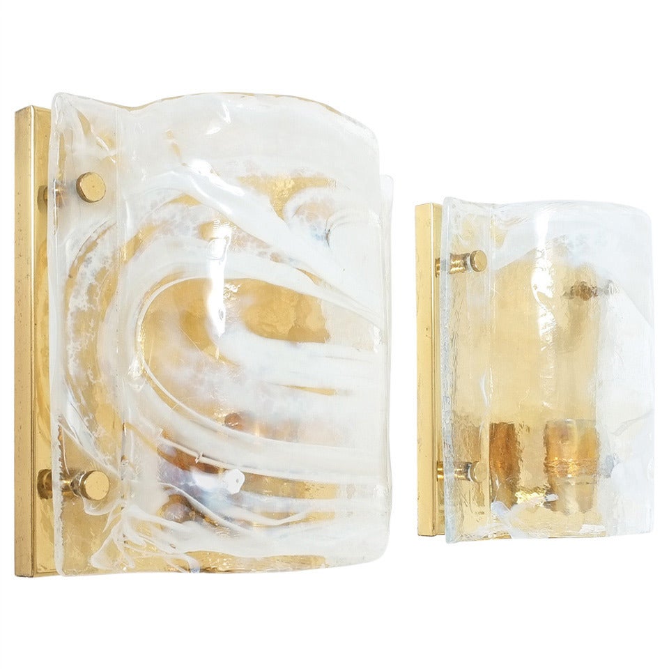 J.T. Kalmar Solid Pair of Murano Glass Brass Sconces Wall Lamps, Austria 1960