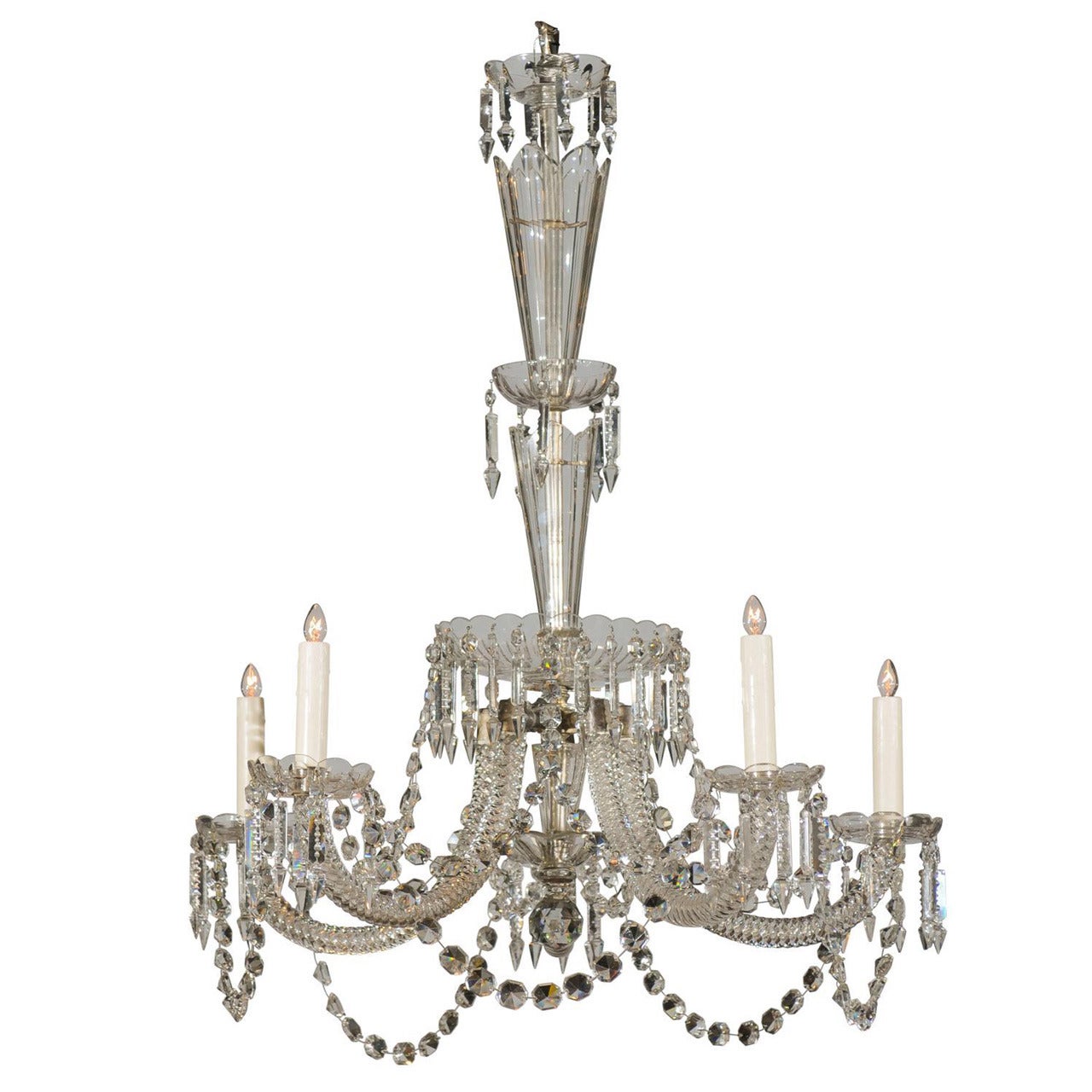 Five-Light Belgian Crystal Fountain-Like Chandelier from the 19th Century For Sale