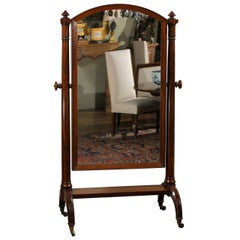 Antique Scottish 1820s Mahogany Free Standing Tilting Cheval Mirror with Crescent Legs