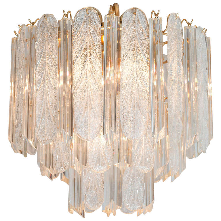 Murano Five-Light Pendant Light with Brass Plated Frame