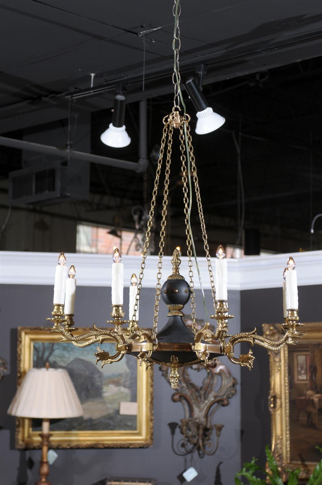 French Empire chandelier with eight lights.