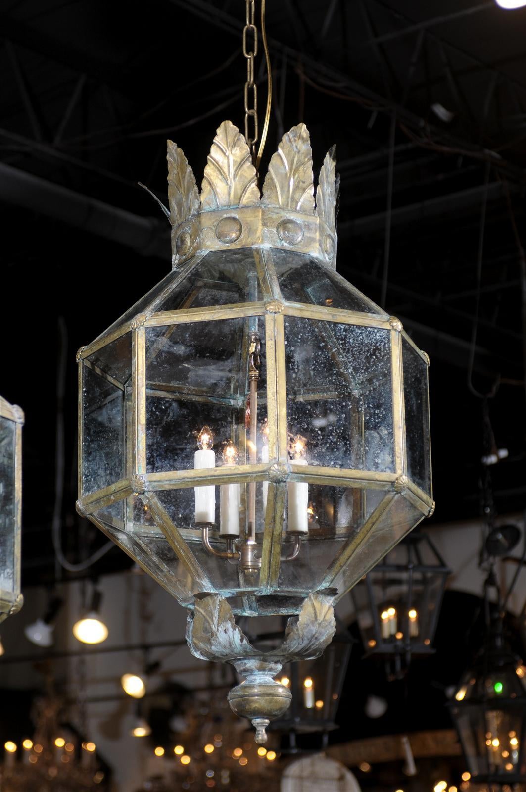 Pair of vintage Italian lanterns with clear glass.