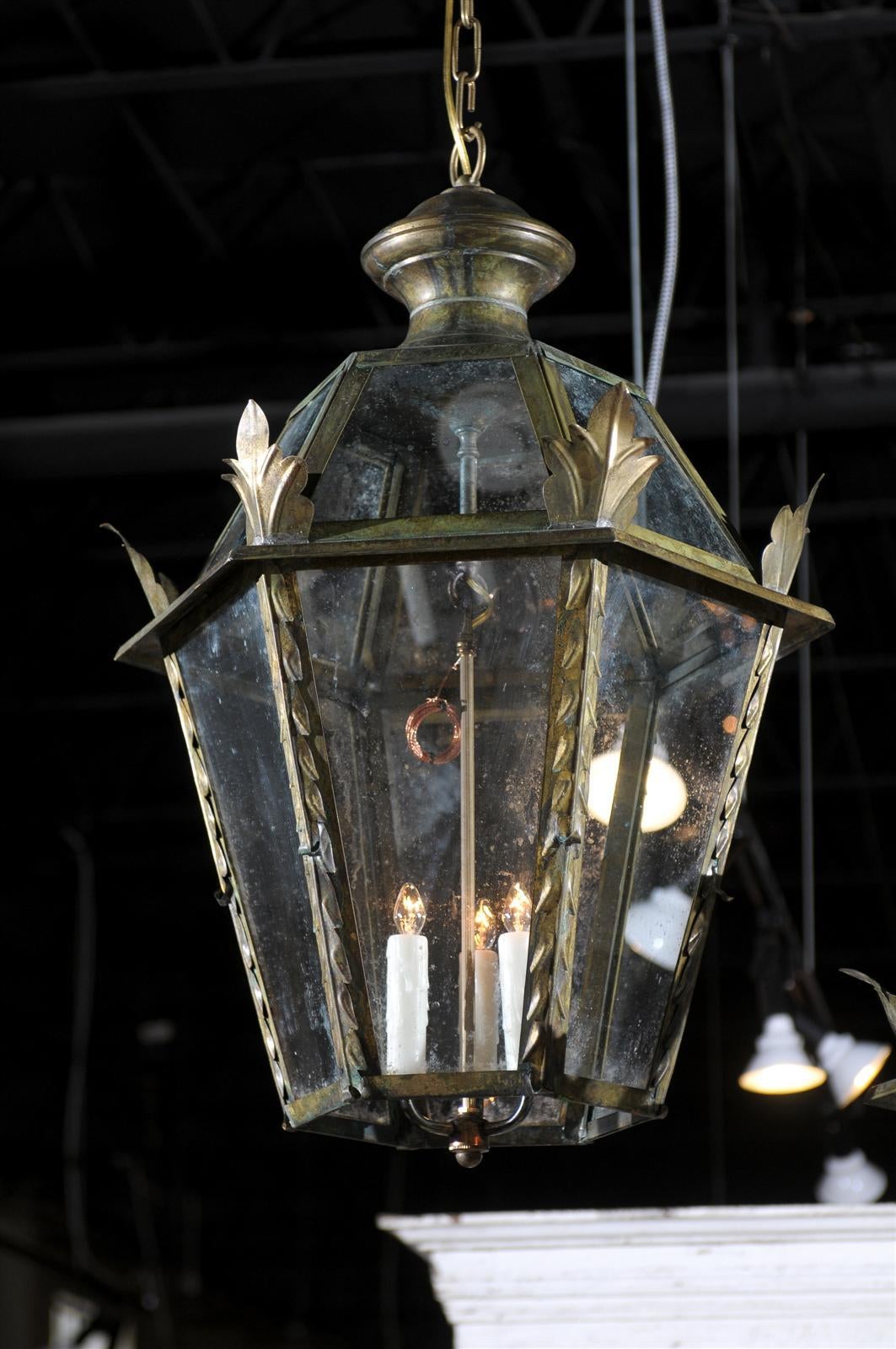 Vintage Italian Three-Light Iron Hexagonal Hanging Lantern 2