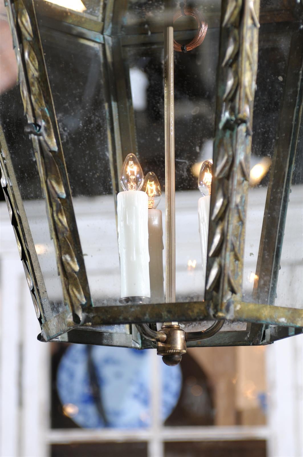 20th Century Vintage Italian Three-Light Iron Hexagonal Hanging Lantern
