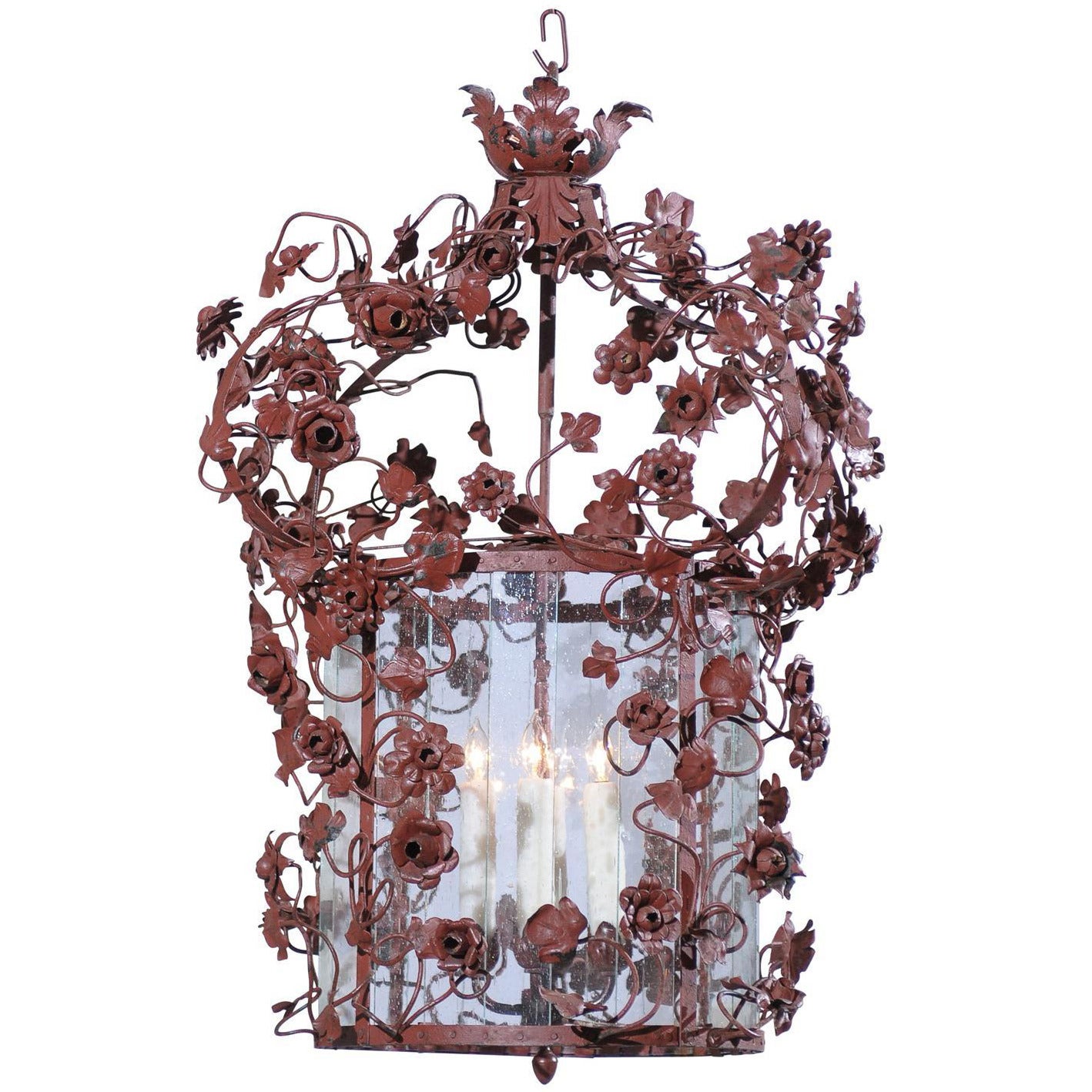 19th Century Italian Tole and Glass Hanging Lantern For Sale