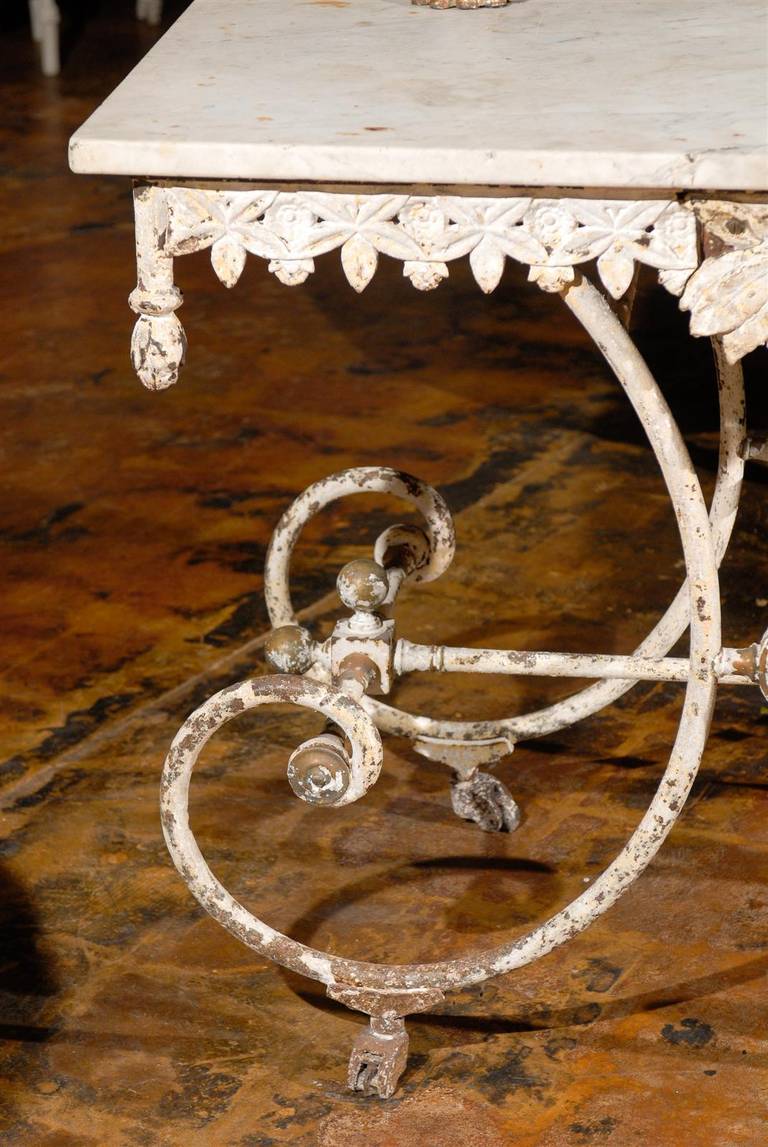 French Marble and Iron Two-Tier Bakers Table with Drawer 4