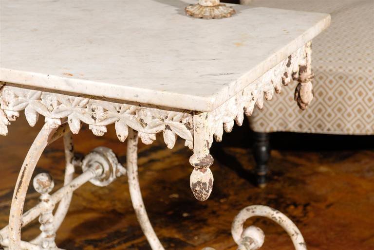 French Marble and Iron Two-Tier Bakers Table with Drawer 6
