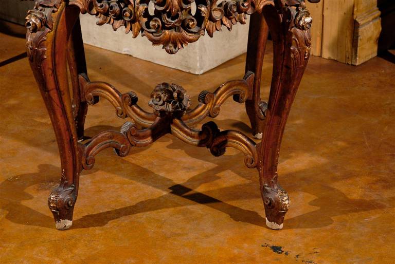 19th Century Rococo Style Italian Side Table with Siena Marble and Carved Base For Sale 1