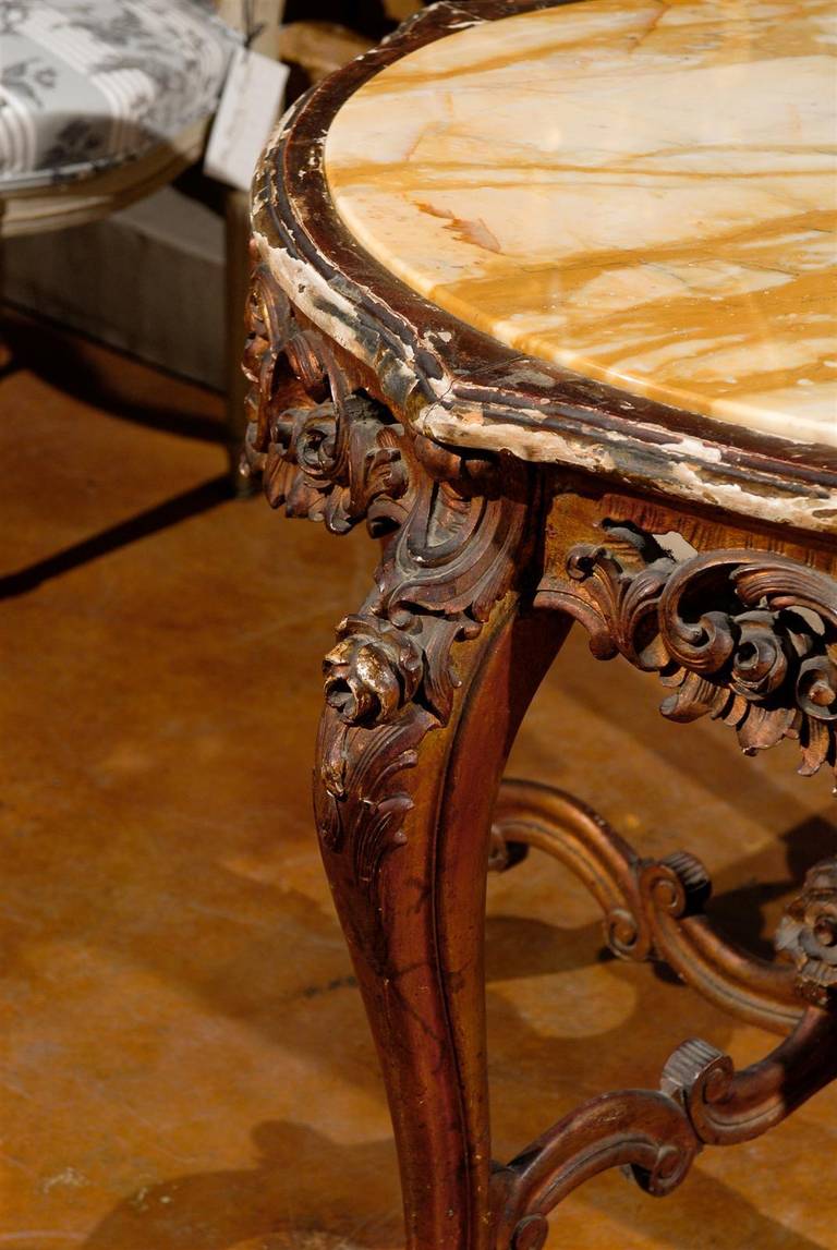 19th Century Rococo Style Italian Side Table with Siena Marble and Carved Base For Sale 4