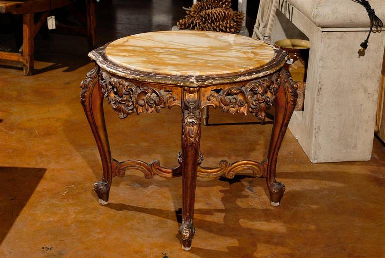 19th Century Rococo Style Italian Side Table with Siena Marble and Carved Base For Sale 5