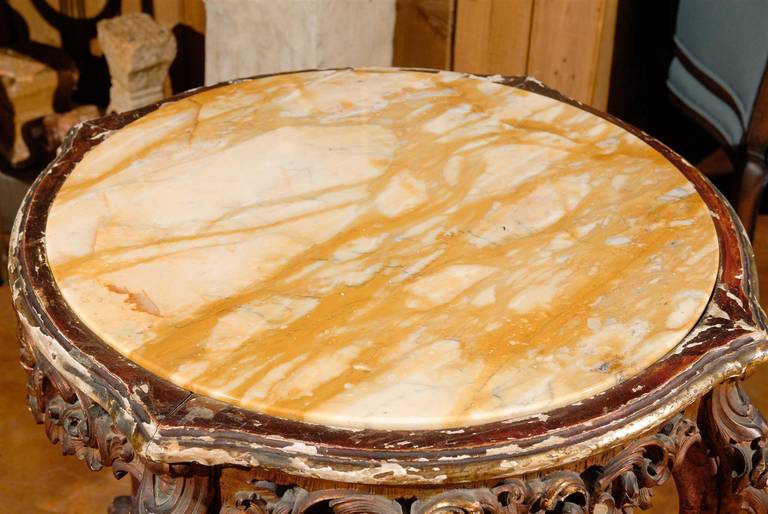 19th Century Rococo Style Italian Side Table with Siena Marble and Carved Base For Sale 2