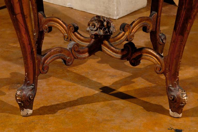 19th Century Rococo Style Italian Side Table with Siena Marble and Carved Base For Sale 3