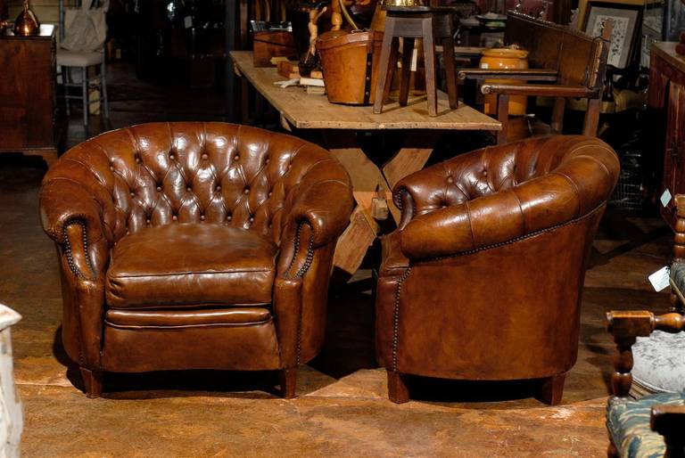 Pair of French Chesterfield Leather Chairs 5