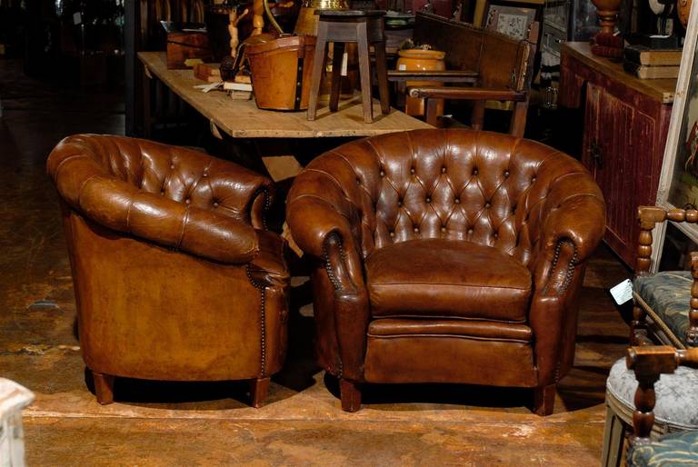 Pair of French Chesterfield Leather Chairs 4
