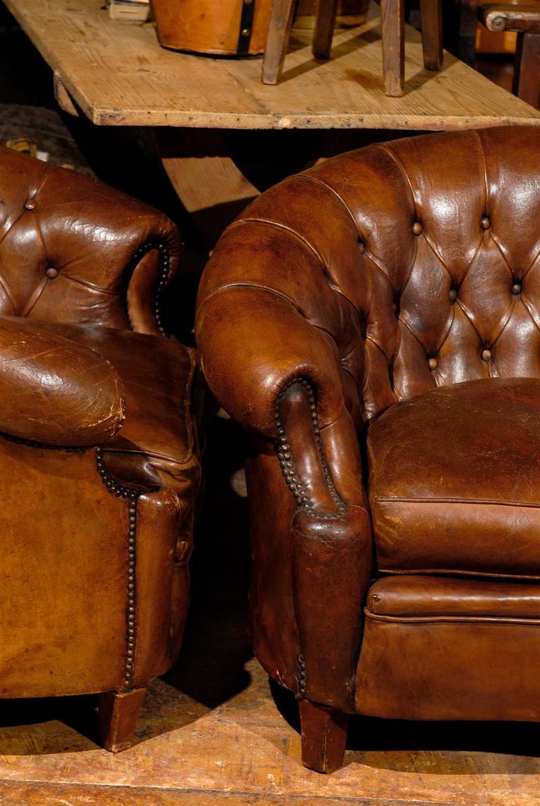 Pair of French Chesterfield Leather Chairs 1