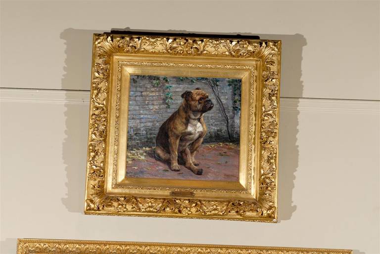 'Le Chien Philosophe,' a portrait of a bulldog.
Original oil on canvas painting by Charles H. D. Boland, Belgium, born 1850.

Charles Boland was born in Antwerp in 1850 and attended the prestigious Academy of Antwerp and took part in the ‘Prix de