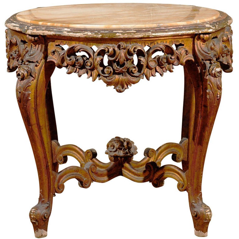 19th Century Rococo Style Italian Side, Rococo Marble Coffee Table