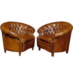 Pair of French Chesterfield Leather Chairs