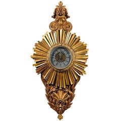 19th Century French Carved Giltwood Starburst Clock