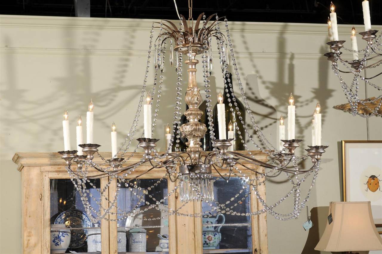 Italian Silver Giltwood and Crystal Chandelier