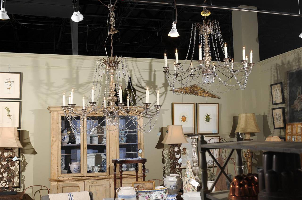 Silver Giltwood and Crystal Chandelier In Excellent Condition In Atlanta, GA