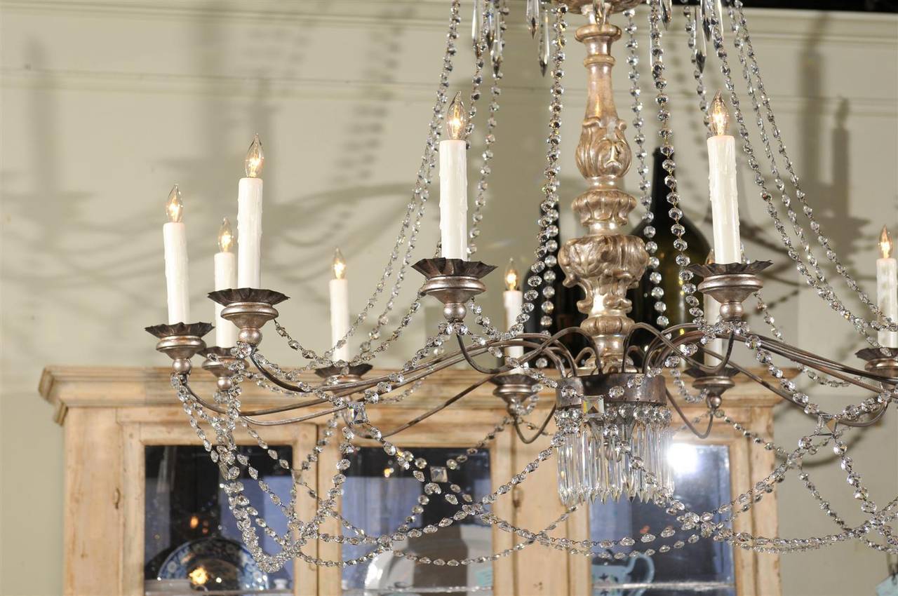 19th Century Silver Giltwood and Crystal Chandelier