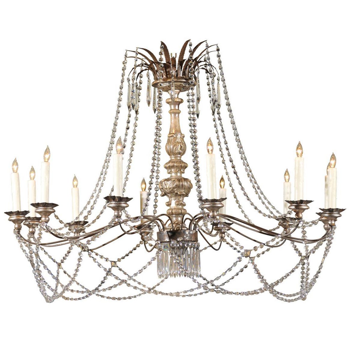 Silver Giltwood and Crystal Chandelier