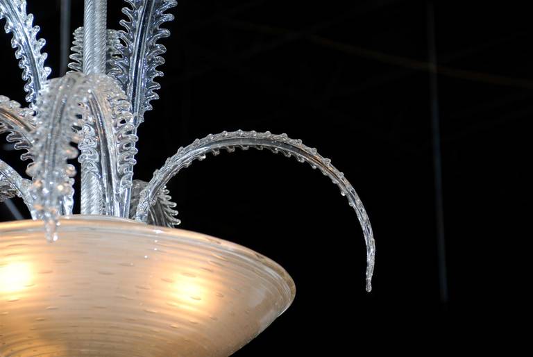 Contemporary Glass Chandelier with Fern Leaf Arms 1