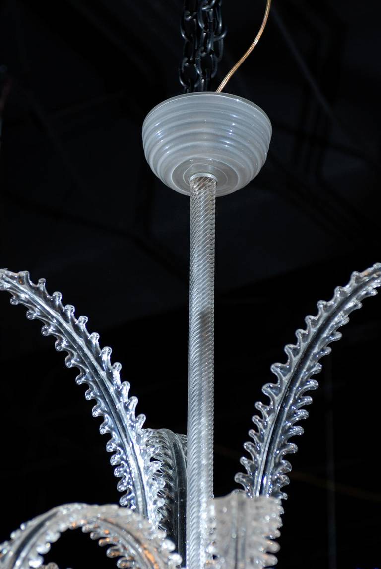 20th Century Contemporary Glass Chandelier with Fern Leaf Arms
