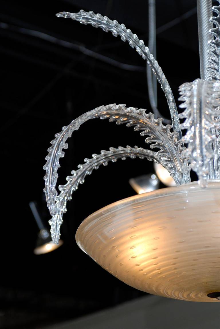 Contemporary Glass Chandelier with Fern Leaf Arms In Excellent Condition In Atlanta, GA